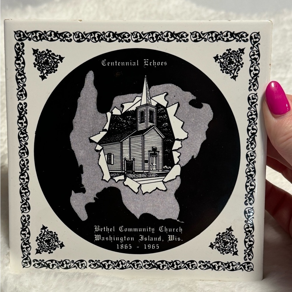 ViTG Black & White Tile Trivet Bethel Community Church Wash Island Wisconsin 90s